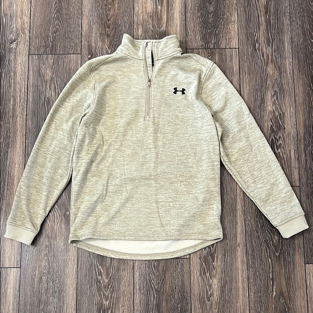 Under Armour Coldgear Men's Medium Loose Static Tan Mock Neck 1/4 Zip Sweater
